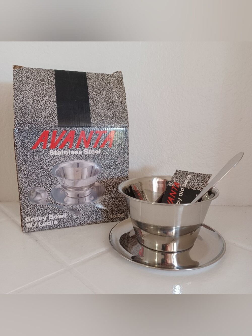 Avanti Stainless Steel Gravy Bowl, Saucer & Spoon - Silver Colored Steel